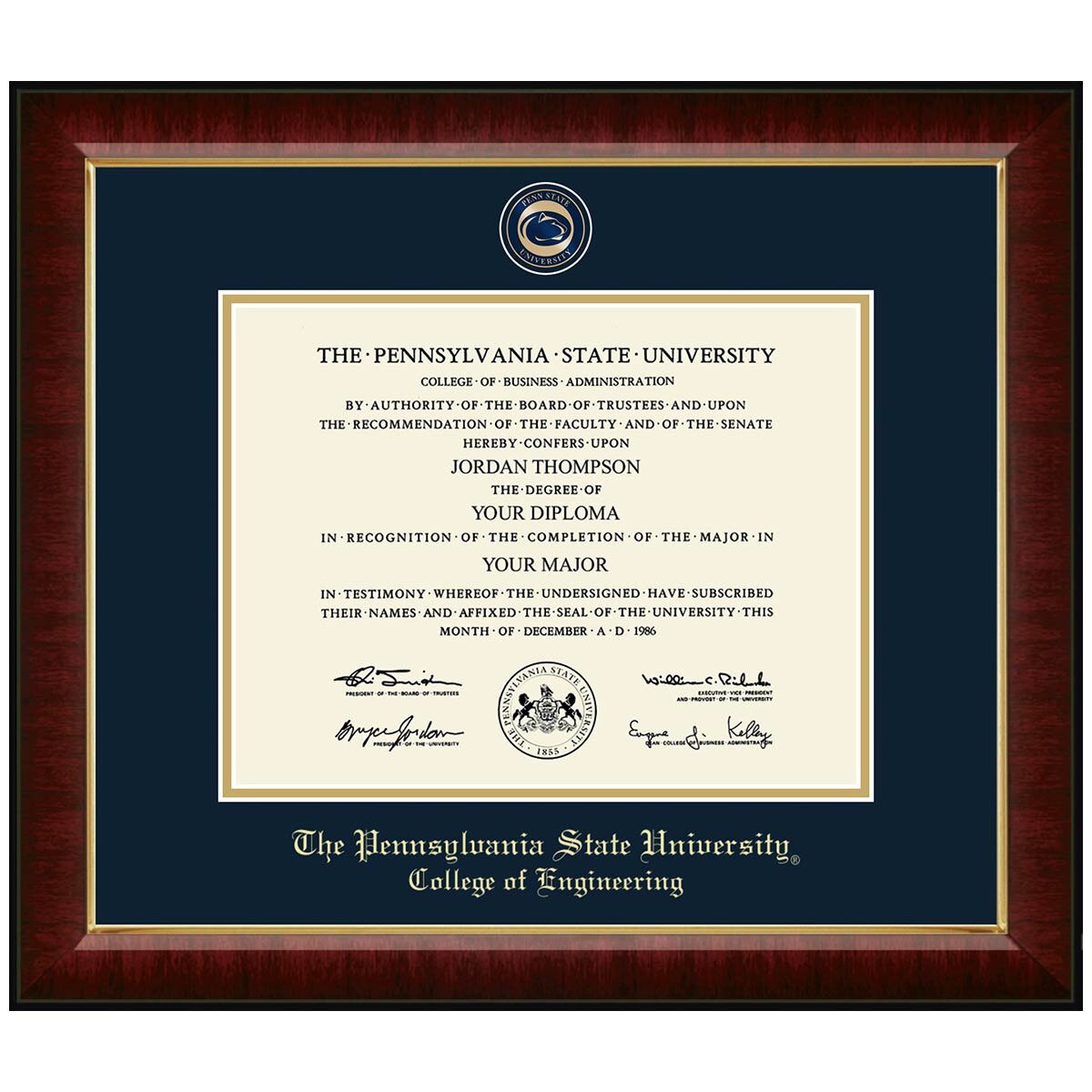#113 College of Engineering diploma frame Masterpiece Medallion in Murano (Cherry)